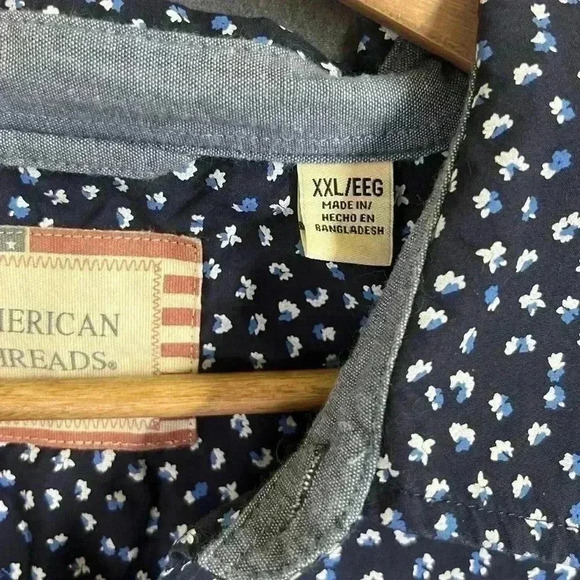 American Threads Printed Button Shirt Mens XXL  Navy Short Sleeve Casual 0463 - Picture 4 of 8